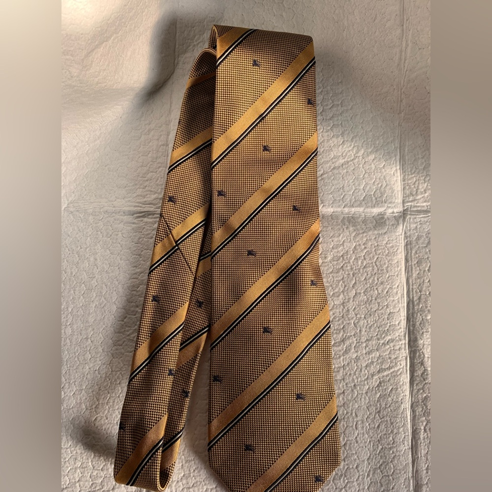 Burberry Gold and navy blue Striped Men's Tie